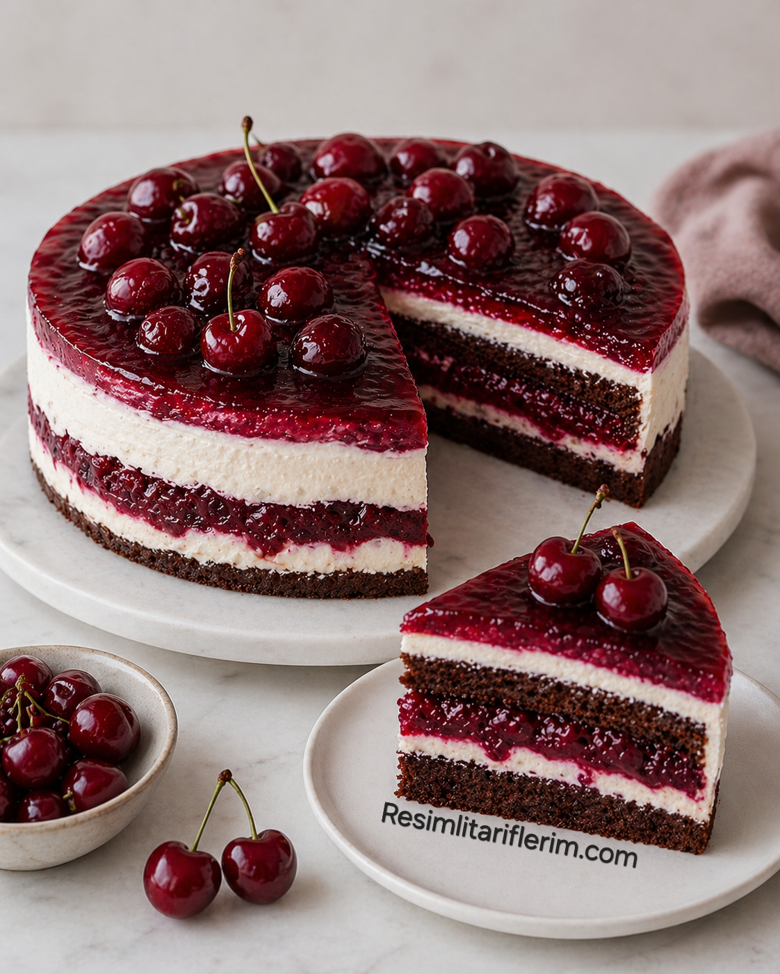 Vişneli ve Çikolatalı Mousse Pasta