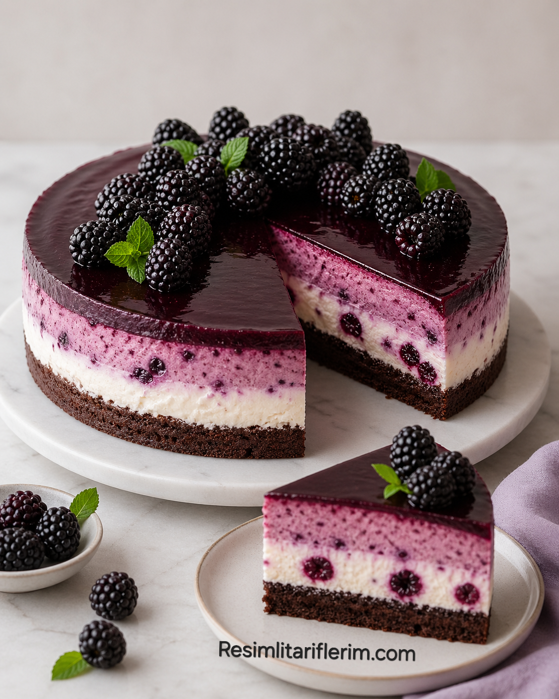 Böğürtlenli ve Çikolatalı Mousse Pasta